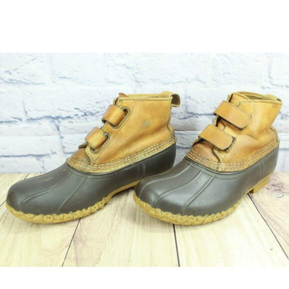 Vintage LL Bean Brown Leather Hook & Loop Unlined Duck Boots Size 10 M - Picture 2 of 10